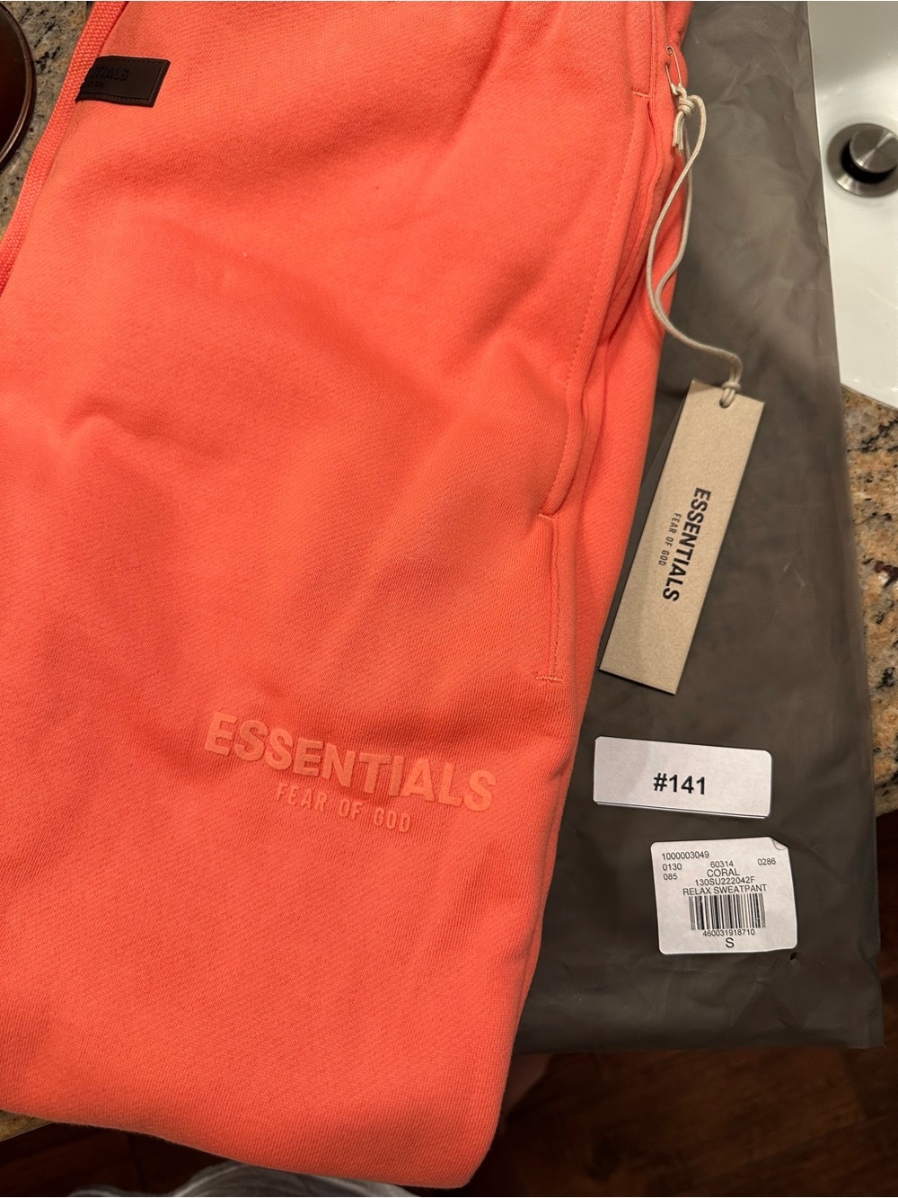 ESSENTIALS Coral Orange Fleece Sweatpants wide leg - Picture 3 of 4